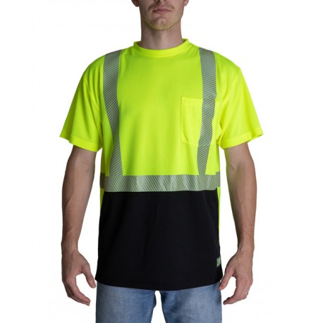 HVK017 Berne HVK017 Unisex Hi-Vis Class 2 Color Blocked Pocket T-Shirt HI VIS YELLOW