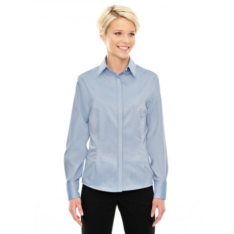 78689 North End 78689 Ladies' Refine Wrinkle-Free Two-Ply 80S Cotton Royal Oxford Dobby Taped Shirt COOL BLUE