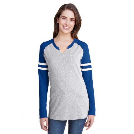3534 LAT 3534 Ladies' Gameday Mash-Up Long Sleeve Fine Jersey T-Shirt VN HTH/ VN RY/ W