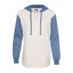 MV Sport W20145 Women's French Terry Hooded Pullover with Colorblocked Sleeves