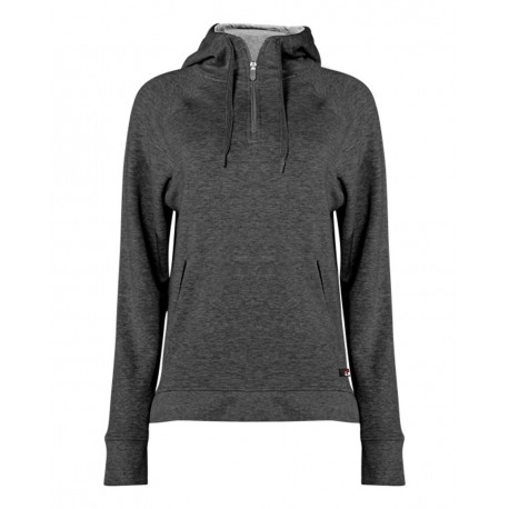 1051 Badger 1051 FitFlex Women's French Terry Hooded Quarter-Zip CHARCOAL