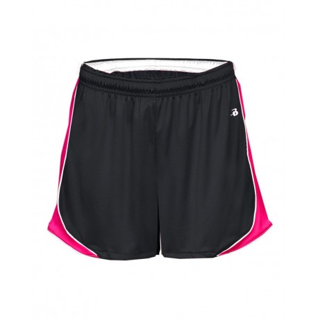 4118 Badger 4118 Women's B-Core Pacer Shorts Black/ White/ Hot Pink