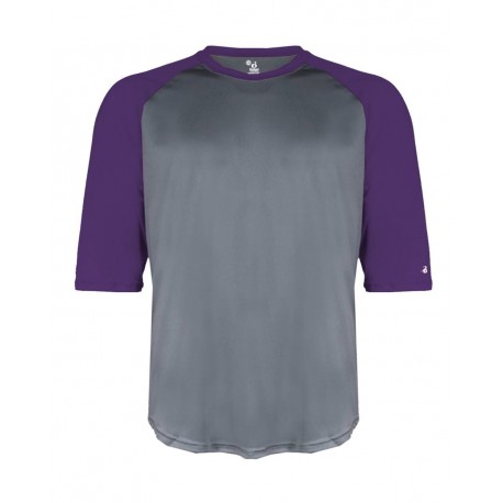 4133 Badger 4133 B-Core Three-Quarter Sleeve Baseball T-Shirt Graphite/ Purple