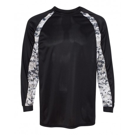 4155 Badger 4155 Digital Camo Hook Long Sleeve T-Shirt Black/ White Digital