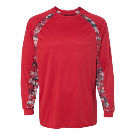4155 Badger 4155 Digital Camo Hook Long Sleeve T-Shirt Red/ Red Digital