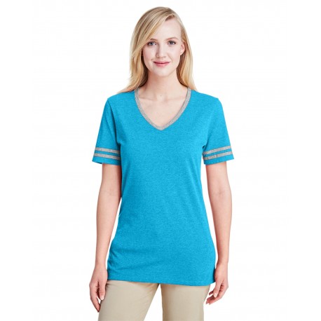 602WVR Jerzees 602WVR Ladies' Tri-Blend Varsity V-Neck T-Shirt CARIB BL HTH/ OX