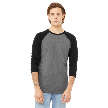 3000C Bella + Canvas 3000C Men's Jersey Long-Sleeve Baseball T-Shirt DEEP HTHR/ BLACK