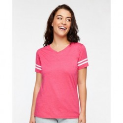 LAT 3537 Women's Football V-Neck Fine Jersey Tee