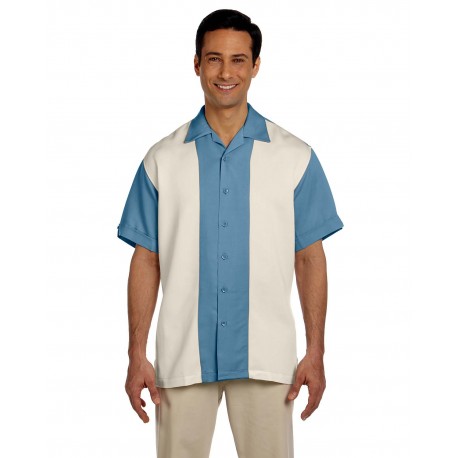 M575 Harriton M575 Men's Two-Tone Bahama Cord Camp Shirt CLOUD BLUE/CREM