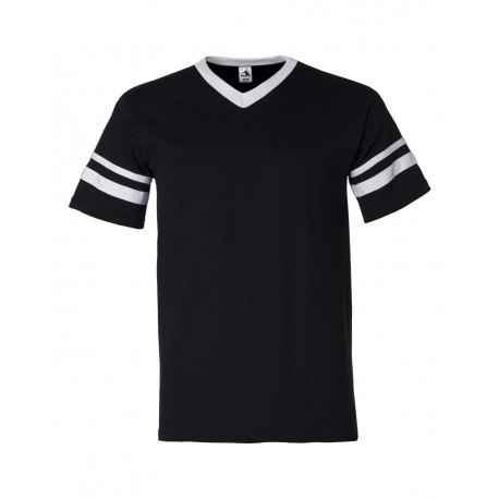 360 Augusta Sportswear 360 V-Neck Jersey with Striped Sleeves BLACK/ WHITE