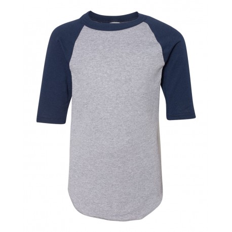 4421 Augusta Sportswear 4421 Youth Three-Quarter Sleeve Baseball Jersey Athletic Heather/ Navy