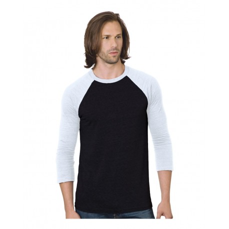 9525 Bayside 9525 Triblend Three-Quarter Sleeve Raglan T-Shirt BLACK/ WHITE