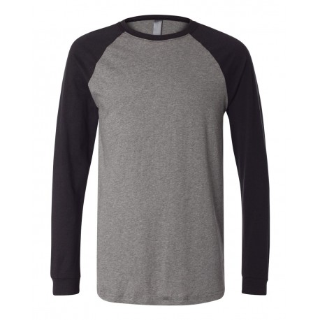 3000 BELLA + CANVAS 3000 Long Sleeve Jersey Baseball Tee Deep Heather/ Black