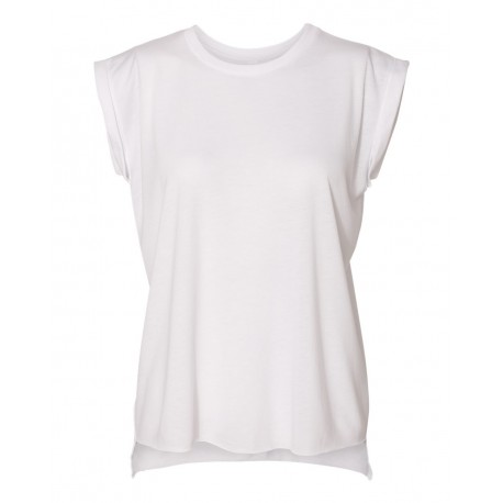 8804 BELLA + CANVAS 8804 Women's Flowy Rolled Cuffs Muscle Tee WHITE