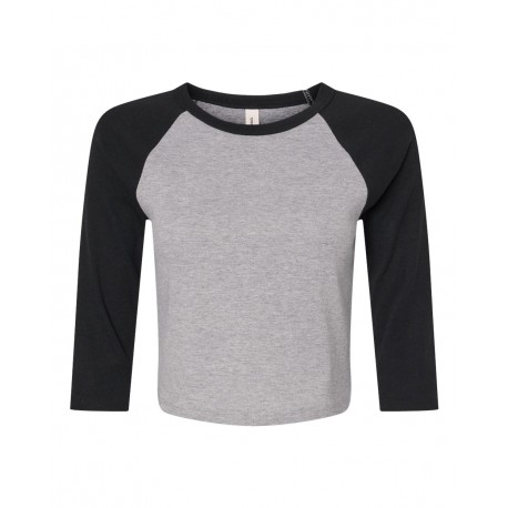 1200 BELLA + CANVAS 1200 Women's Micro Rib 3/4 Raglan Sleeve Baby Tee Athletic Heather/ Black