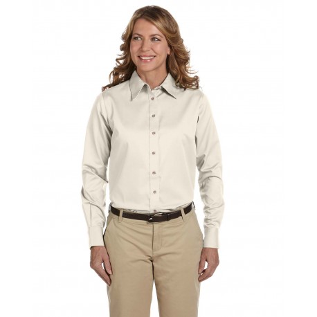 M500W Harriton M500W Ladies' Easy Blend Long-Sleeve Twill Shirt With Stain-Release CREME