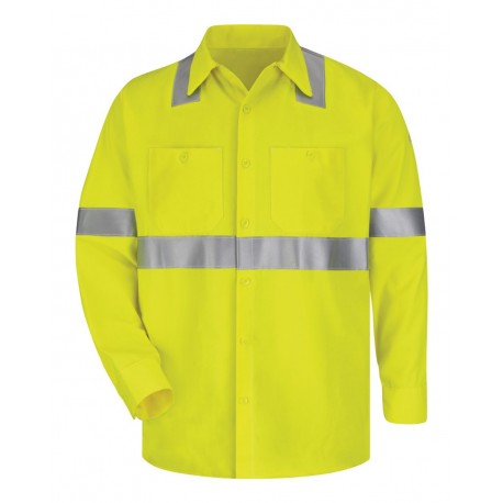 SMW4 Bulwark SMW4 High Visibility Long Sleeve Work Shirt Yellow/ Green