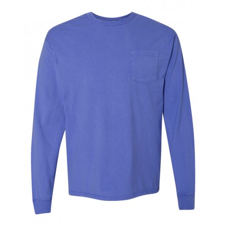 GDH250 ComfortWash by Hanes GDH250 Garment-Dyed Long Sleeve T-Shirt With a Pocket DEEP FORTE BLUE
