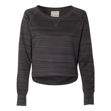 8663 J. America 8663 Women's Odyssey Striped Performance Fleece Hi-Low Crewneck Sweatshirt GRANITE