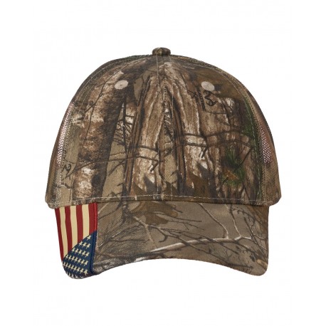 LC350M Kati LC350M Camo Woven USA Flag Mesh Cap Xtra/ Xtra/ USA Flag Mesh