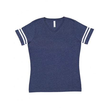 3537 LAT 3537 Women's Football V-Neck Fine Jersey Tee Vintage True Navy/ Blended White