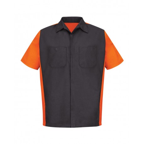 SY20T Red Kap SY20T Short Sleeve Automotive Crew Shirt - Tall Sizes Charcoal/ Orange