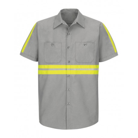 SP24E Red Kap SP24E Enhanced Visibility Industrial Work Shirt Light Grey/ Yellow Trim