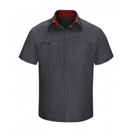 SY42 Red Kap SY42 Performance Plus Short Sleeve Shirt with Oilblok Technology Charcoal/ Fireball Red