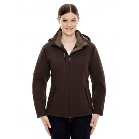 78080 North End 78080 Ladies' Glacier Insulated Three-Layer Fleece Bonded Soft Shell Jacket With Detachable Hood DK CHOCOLTE 672