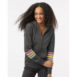 MV Sport W22732 Women's Striped Sleeves Full-Zip Hooded Sweatshirt
