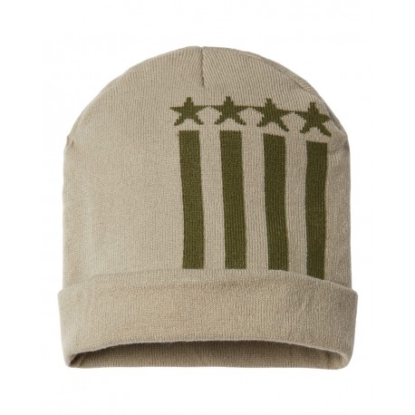 RK12 CAP AMERICA RK12 USA-Made Patriotic Cuffed Beanie Khaki/ Olive Stars