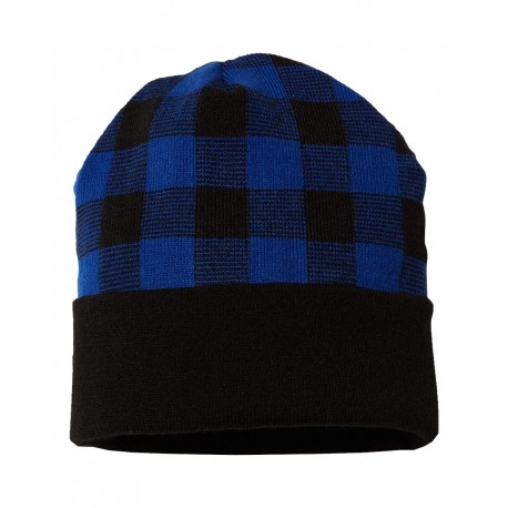 RKP12 CAP AMERICA RKP12 USA-Made Plaid Beanie Black/ True Royal