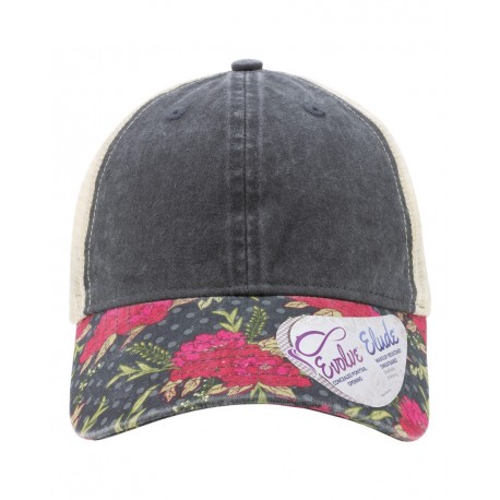JANET Infinity Her JANET Women's Printed Visor with Mesh Back Cap Black/ Floral/ Khaki