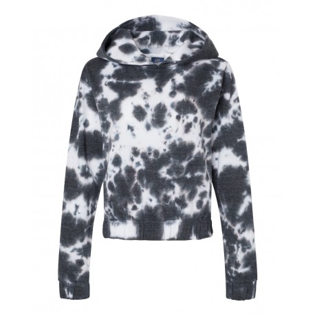 W23718 MV Sport W23718 Women's Sueded Fleece Tie-Dyed Crop Hooded Sweatshirt CHARCOAL