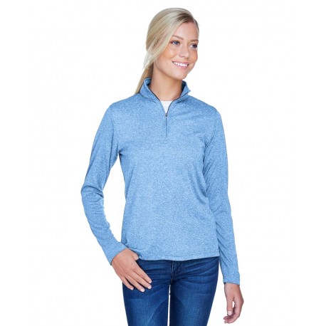 8618W UltraClub 8618W Women's Cool & Dry Heathered Performance Quarter-Zip CHARCOAL HEATHER
