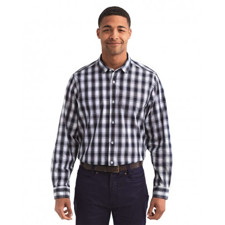 RP250 Artisan Collection by Reprime RP250 Mulligan Check Long-Sleeve Cotton Shirt WHITE/ NAVY