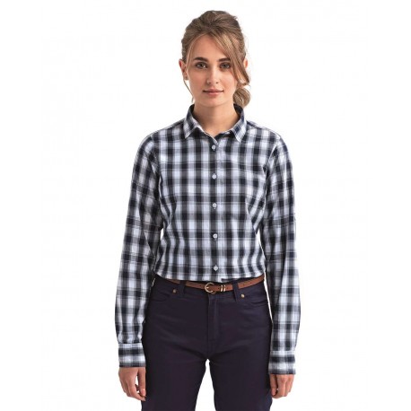 RP350 Artisan Collection by Reprime RP350 Women's Mulligan Check Long Sleeve Cotton Dress Shirt WHITE/ NAVY
