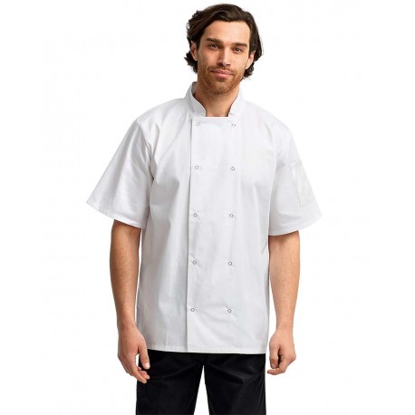 RP664 Artisan Collection by Reprime RP664 Ten Studded Front Chef Short Sleeve Coat WHITE