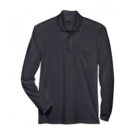 88192P CORE365 88192P Pinnacle Performance Long Sleeve Pique Polo with Pocket BLACK