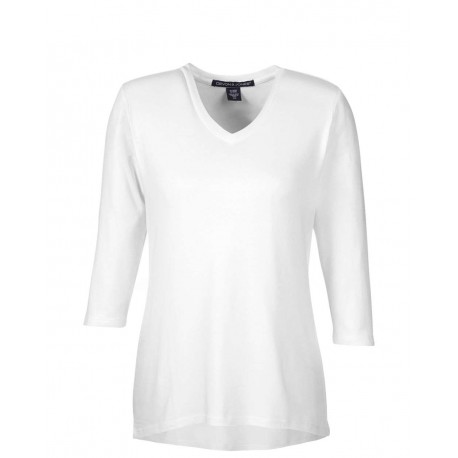 DP184W Devon & Jones DP184W Women's Perfect Fit Bracelet-Length V-Neck Top WHITE