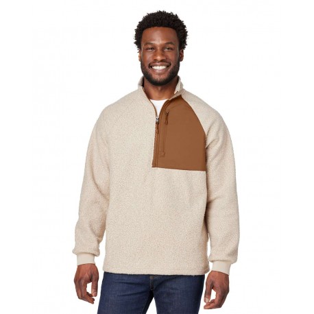 NE713 North End NE713 Aura Sweater Fleece Quarter-Zip Pullover Oatmeal Heather/ Teak