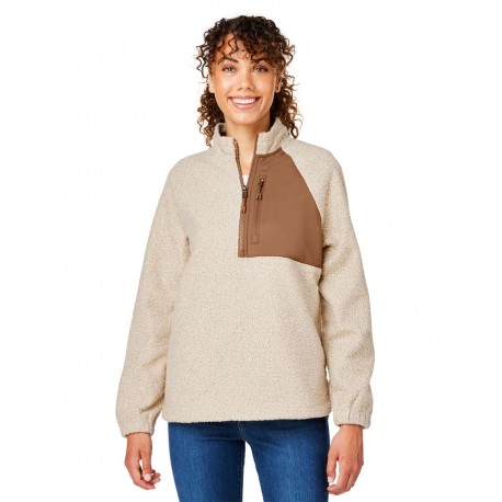 NE713W North End NE713W Women's Aura Sweater Fleece Quarter-Zip Pullover Oatmeal Heather/ Teak