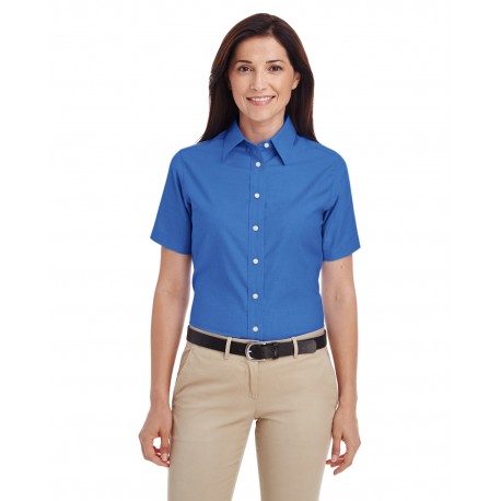 M600SW Harriton M600SW Ladies' Short-Sleeve Oxford With Stain-Release FRENCH BLUE