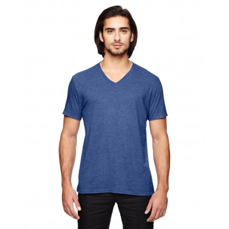 6752 Anvil 6752 Adult Triblend V-Neck T-Shirt HEATHER BLUE