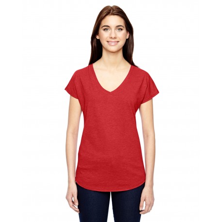 6750VL Anvil 6750VL Ladies' Triblend V-Neck T-Shirt HEATHER RED