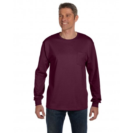 5596 Hanes 5596 Men's Authentic-T Long-Sleeve Pocket T-Shirt MAROON