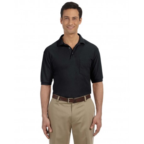 M265P Harriton M265P Men's 5.6 Oz. Easy Blend Polo With Pocket BLACK