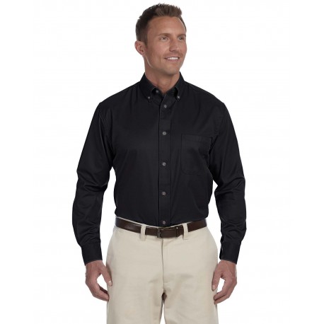 M500 Harriton M500 Men's Easy Blend Long-Sleeve Twill Shirt With Stain-Release BLACK