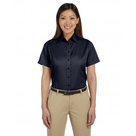 M500SW Harriton M500SW Ladies' Easy Blend Short-Sleeve Twill Shirt With Stain-Release NAVY