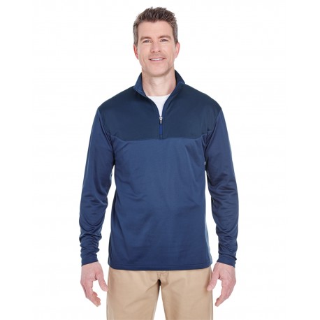 8233 UltraClub 8233 Adult Cool & Dry Sport Colorblock Quarter-Zip Pullover NAVY/BLUE